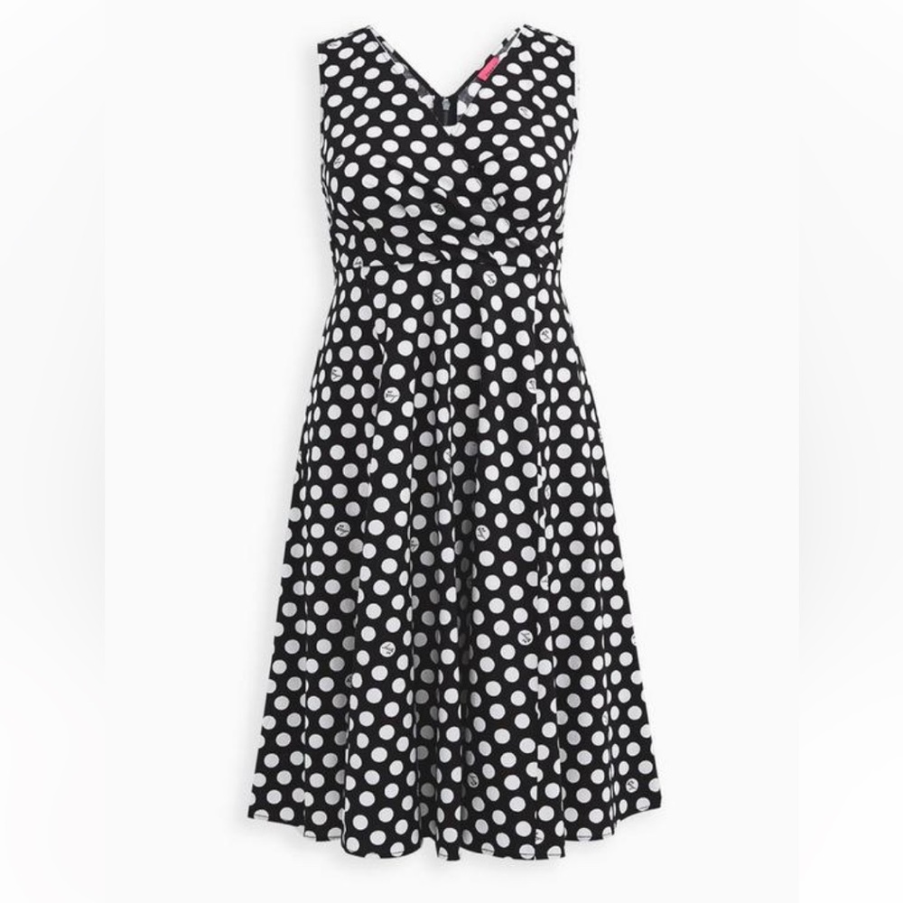 Torrid Betsey Johnson black & white polkadot poplin fit & flare dress